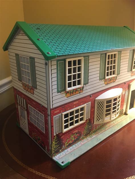 vintage metal doll house|metal dollhouse from the 1950s.